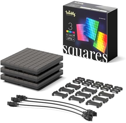 Twinkly Squares Extension Kit, Kit di Pannelli LED RGB, Inclusi 3 Pannelli di Estensione e Cavi di Collegamento, Compatibile con HomeKit, Alexa e Google Home, Luci Gaming e Streaming, 16M+ di Colori