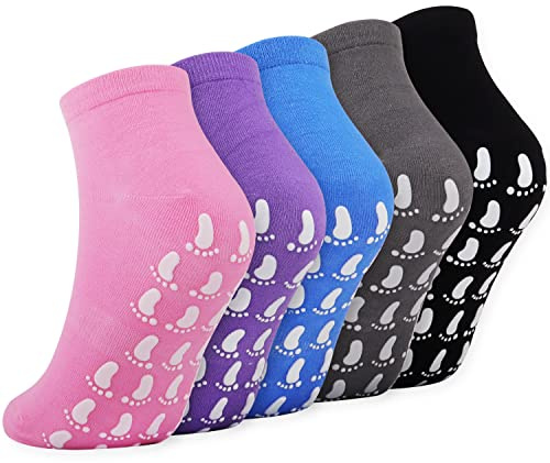 Jeasona 5 Paare Stoppersocken Damen Bunt Baumwolle ABS Socken Damen Yoga Socken Rutschfest Antirutschsocken Damen socken für Yoga/Pilates/Tanz/Trampolin