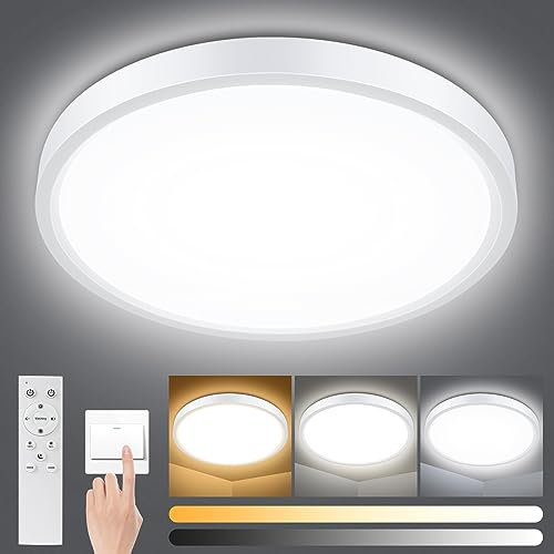 Smanu Dimmable LED Ceiling Light Panel with Remote Control,24W 2200LM,3000K-6000K,Night Light Function,IP54 Waterproof Round LED Flush Mount Ceiling Light for Bedroom,Bathroom,Kitchen,Hallway,Ø30CM
