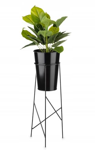 HowHomely Moderne Blumenständer Metall 72 cm Hoch mit Schwarz Blumentopf Rund 21 cm Ø auf Robuste Ständer - Pflanzenständer im Loft-Stil für die Innendekoration