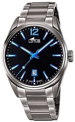 LOTUS Reloj Hombre Analógico de Acero Inoxidable 316l Gris | Movimiento de Cuarzo, Calendario, Cristal Mineral de Alta Resistencia, Resistente al Agua 10 ATM Clásico 18684/6 Minimalist
