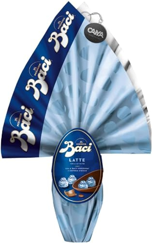 Baci Perugina Uovo a Latte Vellutato con 4 Baci Milk e Sorpresa Gioiello 265g con Portachiavi CAIYA® (Pasqua 2024)
