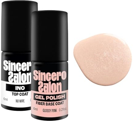 Sincero Salon- Fiberglass Gel Base Glossy Pink und Top Coat Gel Super Shiny INO - Unterlack und Überlack - UV Nagellack für Maniküre - Schutz vor Kratzern - Nagelhärter