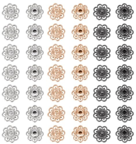 NBEADS 24 Sets 3 Farben Messing BLUMENNn Snap Buttons, 2.05cm Durchmesser Vintage Metall Snap Closures Sew On Press Snap Button Fasteners für Jacke Jeans Leder Craft