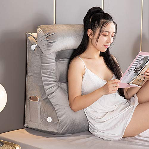 Rückenkissen, Lesekissen, Bettkeil – großes Polster-Kopfteil-Stützkissen zum Sitzen im Bett/Couch, Breite 55 cm – Silbergrau