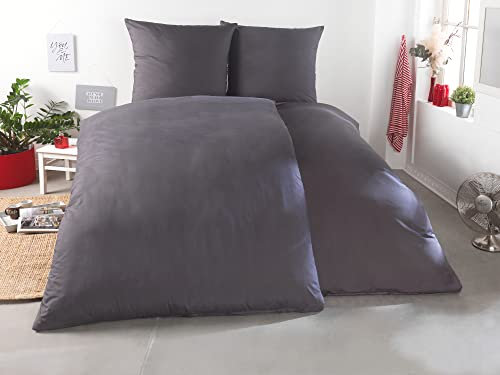 Kuscheli Bettwäsche 135x200 4 teilig | ÖkoTex Zertifiziert & für Allergiker geeignet |Bettwäsche Set mit je 2 Bettbezügen 135 x 200 & Kissenbezügen 80x80 | modern & hochwertig, Farbe:Anthrazit