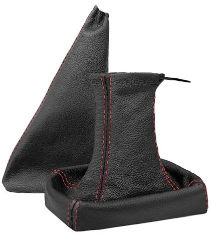 Schaltsack für Opel Tigra (B) Twintop Set mit Handbremsmanschette - Bj. 2004-2009 - Schwarz Rot - Schaltmanschette Manschette für Schaltung & Handbremse Handbremssack Echtleder A0020-3