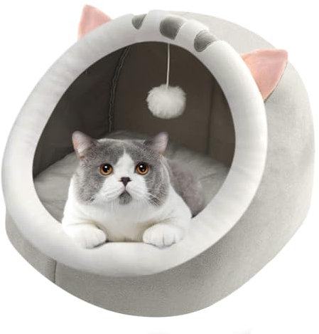 Hojalis Katzenhöhle für Katzen, Indoor-Katzenbett mit abnehmbarem, waschbarem Kissen, Katzenhaus Für Draußen Winterfest, Weiches Katzenhaus Gemütliches Zelt Katzennest Bett (30 x 30 x 28cm) (Größe S)