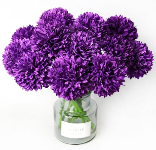 Tinsow Ramo de Flores Artificiales de Color Morado, Ramo de crisantemo, Ramo de Flores para decoración del hogar, jardín, Fiesta, Boda, 12 Unidades