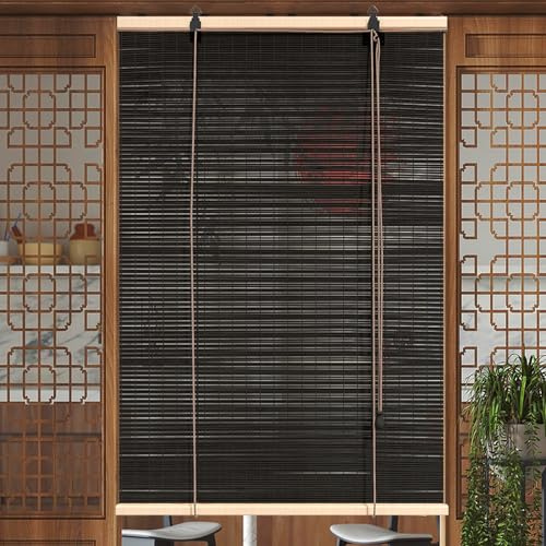 Sh000ad Tenda a Rullo in bambù Nero,Tende a Pacchetto retrò,Tapparella Avvolgibile in bambù per Protezione Privacy delle Finestre,Parasole per Interni ed Esterni,Larghezza x Altezza (45cm x 200cm)
