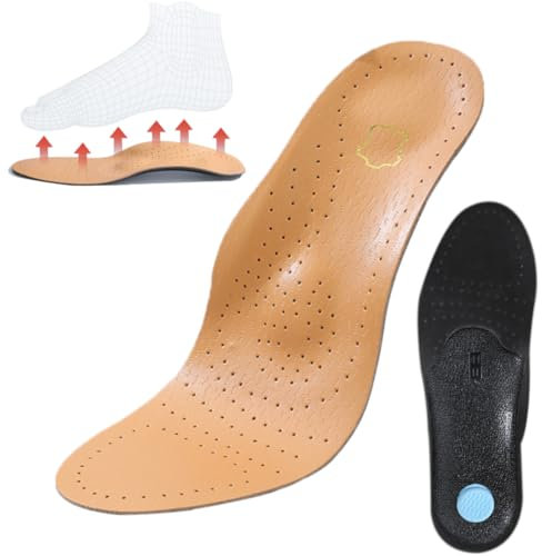 Comodo supporto per l'arco plantare per solette ortopediche per uomo e donna, solette in vera pelle, comfort traspirante per piedi piatti, fascite plantare, adatto per scarpe sportive e da lavoro
