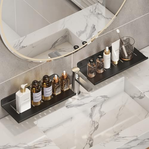 MENGCOOL Duschablage Ohne Bohren, 2 Stück Duschablage Badezimmer Organizer, 30cm Kohlenstoffstahl Badregal Ohne Bohren für Bad Küche Toilette (Schwarz)