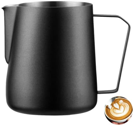 Wrobic Milk Frothing Pitcher 14oz/400ml - Stainless Steel Milk Pitcher with Measurements, Latte Art Milk Jug Compatible with Espresso Machines, Barista Steaming Pitcher for Coffee, Cappuccino,Black