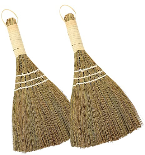 Anneome Balai Paille de Riz 2 Pièces en Miscanthus Manche Ergonomique, pour Nettoyer la Poussière Meubles Zones Difficiles D'accès
