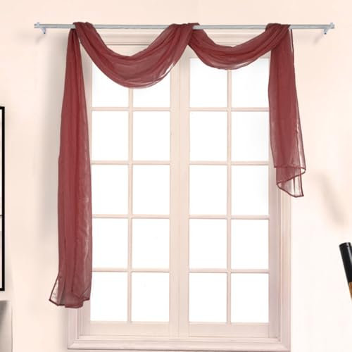 Whakano 1 Stück Querbehang Freihanddeko,Transparentem Gardinen Schals Voile,in 21 Farben erhältlich,Gardinen Tüll,Dekoschals,Vorhangschal für Fotografie Party Hochzeit Taufe,90cmx500cm,Weinrot
