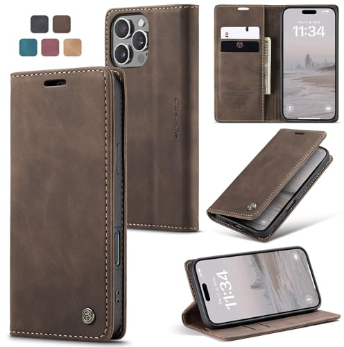Cracedily for iphone 16 Pro Max Case, Wallet Case Flip Leather with Card Holder Magnetic Closure Shockproof Kickstand Protective Phone Cases Cover for iphone 16 Pro Max, Coffee