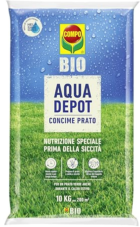 COMPO BIO Aqua Depot®, Concime Per Prato, Contro la Siccità, 10kg | Trattiene l'umidità nel terreno riducendo la frequenza d'irrigazione ed è consentito in agricoltura biologica