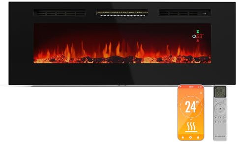 KLARSTEIN Galeras Smart - Camino Elettrico da Parete, 1800W, con Fiamma LED Realistica, Controllo con App & Telecomando, Colori & Luminosità Regolabili, Protezione dal Surriscaldamento
