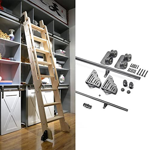 Scheunentor-Set mit Rollschienen-Set für Zuhause/Innen/Dachboden, komplettes Hardware-Set für Schiebeleiter, Bibliothek, schwarz, 100 cm Schienen-Set