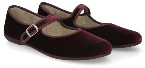 PAYMA - Merceditas Mujer de Terciopelo. Bailarinas Planas Sandalias Casual Mary Jane Cómodas. Hechas en ESPAÑA. Cierre Hebilla. Color: Burdeos, Talla: EU 41