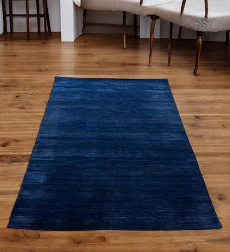 Rug Studios Teppich GABBEH PLAN GAIA | Farbe: Blau | Größe: 160 x 230 cm | Einfarbig | Uni | uni | glamourös | Klassisch | Landhaus | Vintage | Modern | elegant | Wohnzimmer | Schlafzimmer | strapazie