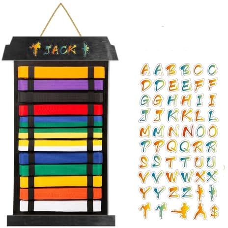 Klizdum Karate Belt Display Rack - Holds Up to 12 Belts, Taekwondo & BJJ Belt Display Holder for Martial Arts, No Assembly Required, Adjustable Karate Belt Holder for Teenagers & Adults(Black)