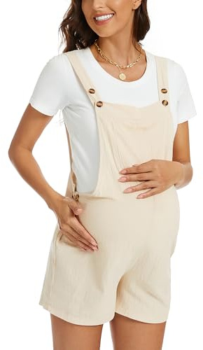 FEOYA Pregnancy Jumpsuit Maternity Dungarees Casual Overalls with Button Rompers Cotton Short Pants