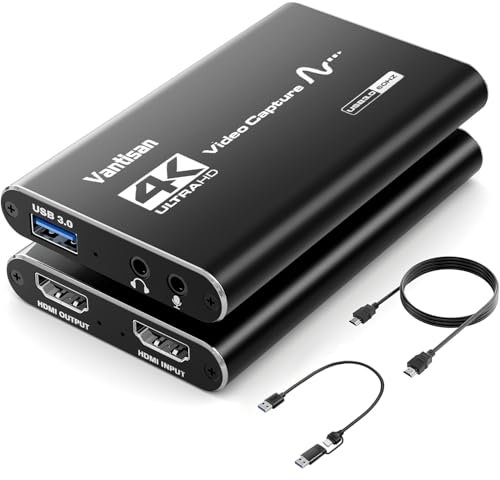 VANTISAN 4K Video Capture Card, HDMI Video Capture Device with Audio+Mic, USB 3.0 Capture Card Support Full HD 1080P 60fps for Streaming/PS5 Game/Camera
