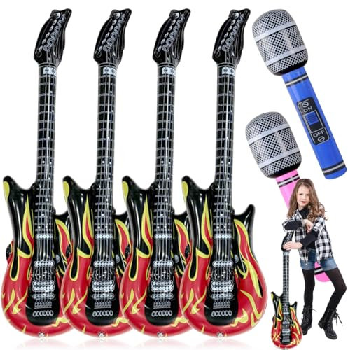 Chitarre gonfiabili, per chitarre gonfiabili, 100 cm, per feste gonfiabili, strumenti gonfiabili (4+2)