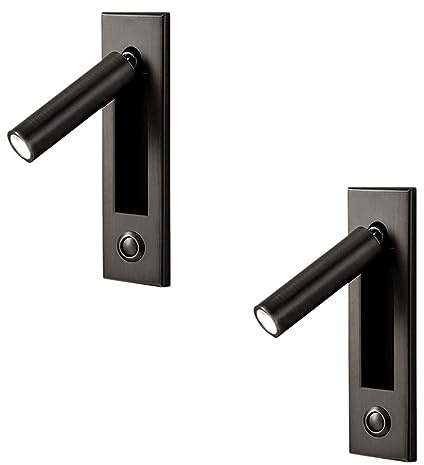Reinscer 2X Lampes de Lecture, Tête de Lit Applique Murale Liseuse Encastré Interrupteur Poussoir Lampes Murales pour Salon, Chambre Noir