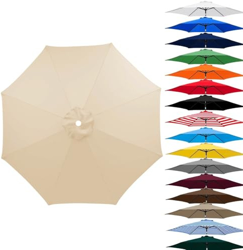 Copertura di ricambio per ombrellone, anti-UV 50+ Telo di Rechange per ombrellone a 6/8 stecche, telo per ombrellone da esterno spiaggia piscina mercato tavolo Ombrelloni(Beige,200cm-8Stecche)