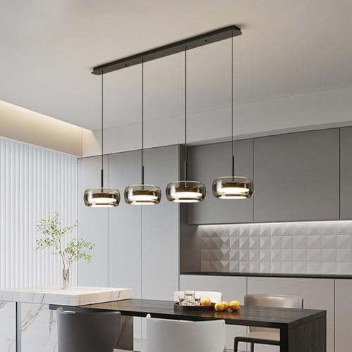 Bellastein Moderne LED Pendelleuchte Kristall Glas Hängelampe Esstischlampe, Led Hängeleuchte Dimmbar Mit Fernbedienung, Höhenverstellbar für Kücheninsel Büro Esszimmer Küche Deckenlampe (4-Lichter)