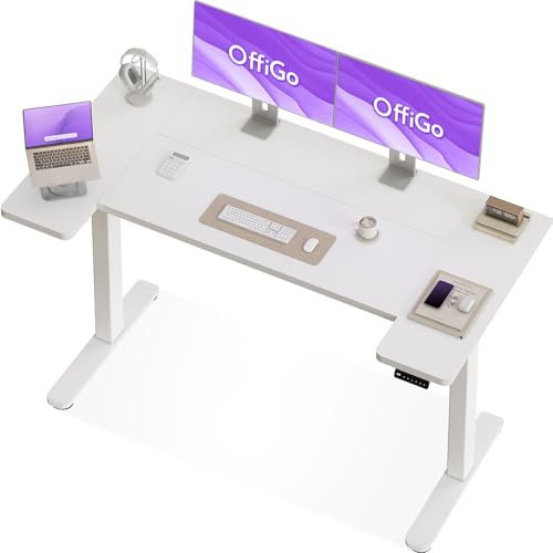 OffiGo Höhenverstellbarer Schreibtisch mit Memory Funktion, 160x70cm, Weiß | U Form Tischplatte, 2 Memory Einstellungen, höhenverstellbarer Schreibtisch, leiser Motor, 72-118 cm einstellbar