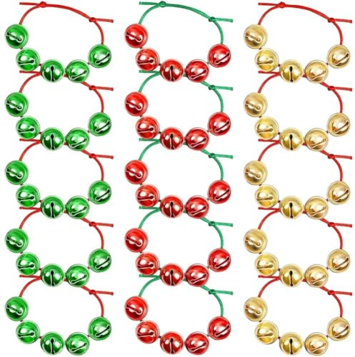 15 Pulseras De Cascabeles Navideños De Colores Surtidos, Pulseras Navideñas Ajustables con Cascabeles De Metal para Regalos De Fiesta.