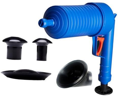 DIYEAH Déboucheur Canalisation à Air Pression avec Brosse de Nettoyage Pompe Manuelle et Ventouses Dégagement pour Toilettes Éviers et Canalisations Bleu