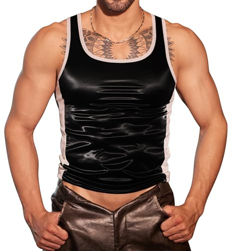 AIEOE sexiga toppar PU ärmlös sportskjorta fitness gym väst stretch lackläder crop top top S–L, svart, En Storlek