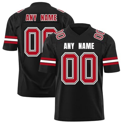 Magliette Personalizzate Maglie Football Americano, Stampate con Nomi e Numeri, Adatte a Bambini, Adulti, Uomini e Donne Nero