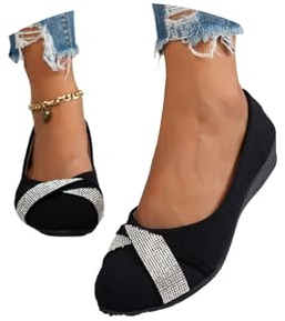 Hixingo Bailarinas Mujer Verano Comodos 36-43 Zapatos Planos Brillante Punta Redonda Suave Caladas Zapatos Elegantes Manoletinas Mujer Bailarinas Moda Transpirables para Festivos y Fiesta (Negro,40)