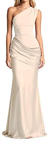 Générique Robe de Soirée Longue Asymétrique à Épaules Élégante Robes Bodycon sans Manches Maxirobes pour Un Bal de Prom Mariage Demoiselle Couleur Unie Robes Cocktail Formelle Party