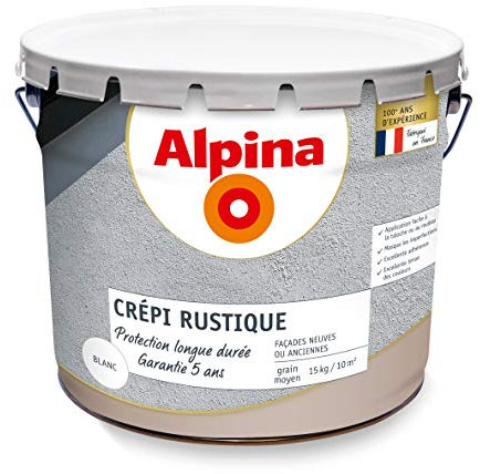 ALPINA Crépi rustique extérieur - Garantie 5 ans - Mat Blanc 15Kg 10m²