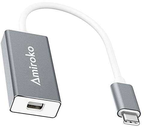 Amiroko USB-C to Mini DisplayPort Adapter, USB 3.1 Type C (Thunderbolt 3) to Mini DP Adapter Support 4K, 1080P for MacBook Pro, Alienware, to LED Cinema Display/Dell Monitor etc, Gray