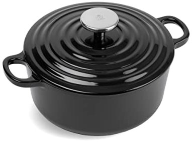 BK Cookware Cazuela de Hierro Fundido Esmaltado Alemán, 24 cm/4,2 litros Cazuela con Tapadera, Horno Holandés hasta 220°, Cocina de Inducción, Apta para Lavavajillas, Negro