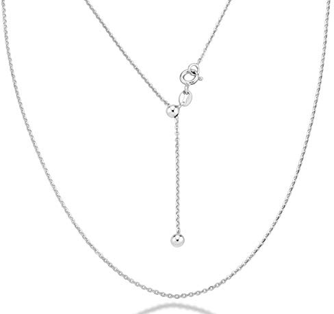 Miabella 925 Sterling Silver Italian 1.3mm Adjustable Solid Diamond Cut Thin Bolo Cable Chain Necklace for Women, Slider Chain 14-24 Inch Made in Italy (Sterling-Silver)