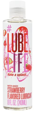 LubeLife Water-Based Strawberry Flavored Lubricant, Personal Lube for Men, Women and Couples, Made Without Added Sugar, 8 Fl Oz