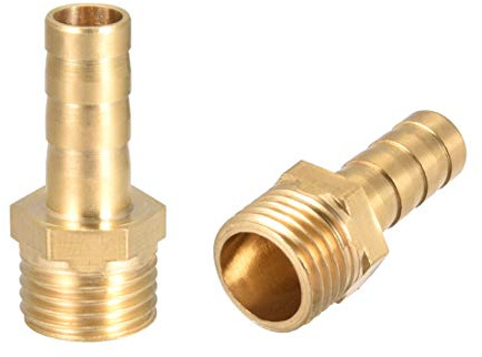 sourcing map 2 Piezas Conector Manguera de Lengüeta Púa de 8mm Rosca Macho | Racor Manguera de Latón, Adaptador Manguera Tubo, G1/4