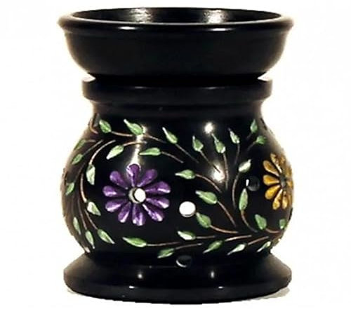 Duftlampe Blumen Speckstein schwarz - 10x8 cm