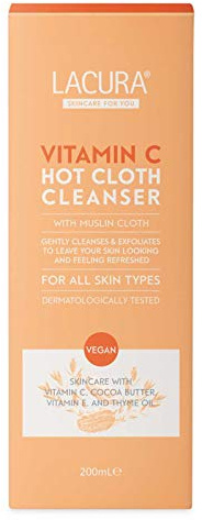 Lacura Vitamin C Hot Cloth Cleanser mit Musselintuch 200 ml | entfernt Make-up | reinigt sanft & peelt | alle Hauttypen | für empfindliche Haut | vegane Hautpflege