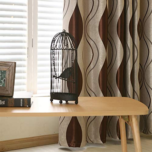 2 Panels Set Modern Striped Curtains for Living Room Eyelet Room Darkening Curtains for Bedroom (Coffee,2 x 66x84 Inch)