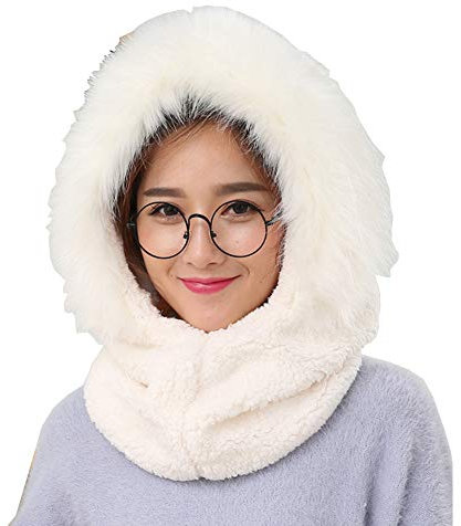 Amorar Wintermütze Beanie mit Schal Kapuzenschal 2 in1 Strickmütze mit Fleecefutter Nackenwärmer Unisex Winddichte Sturmhaube Geschenkswahl Warm Balaclava Beanie für Männer Frauen Sport Outdoor