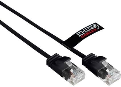 rhinocables Slim CAT 6 High-Speed Gigabit Ethernet Cable - Patch Network Lead for LAN| Snagless UTP Design, LSZH Jacket | RJ45 Connector for Internet, Router, Modem, Smart TV, PC & More (1.5m, Black)